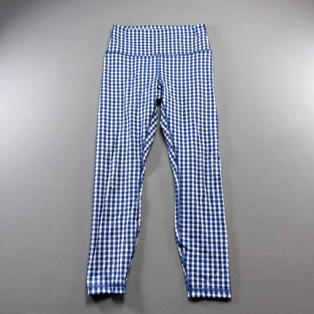 90 Degree By Reflex Leggings Womens Medium Blue White Gingham Check Skinny Leg